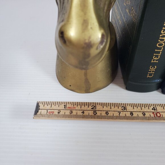 Vintage Brass Zebra Head Bookends Heavy Safari Animal Figurine Pair Mid Century - Picture 11 of 12